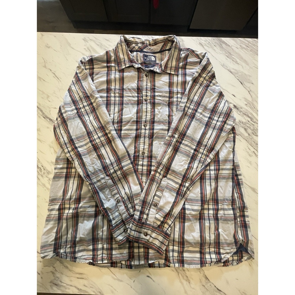 North Face Shirt Mens XXL Blue Plaid Long Sleeve Button-Down